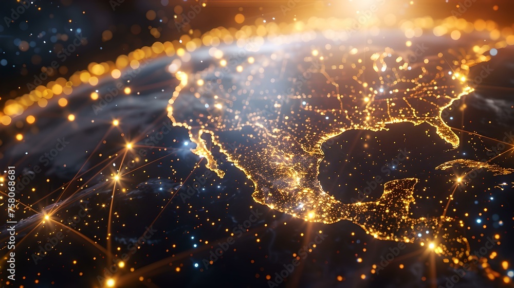 Poster digital network connections lighting up a map of north america. modern data communication concept. s