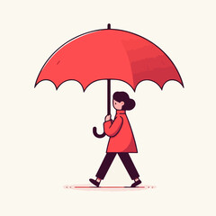Illustration of  a child walking with a red umbrella