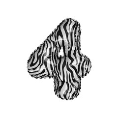 3D zebra animal pattern helium balloon number 4