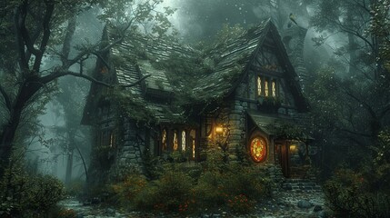 A witch's cottage, magic and mystery brimming at the cauldron's edge - obrazy, fototapety, plakaty