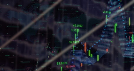 Image of data processing and diagrams on black background