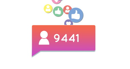 Digital image of social media icons and increasing numbers 4k