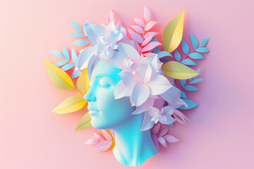 Fototapeta na wymiar artificial, intelligence with floral elements, 3d rendering illustration on the pink background