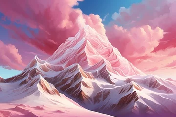 Papier Peint photo Rose clair Fantasy landscape with snowy mountains and blue sky