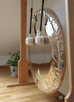 Gong bath, Sound Meditation and Healing Concept.