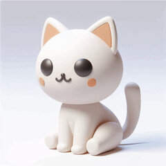 3d white cat cartoon character on the white background