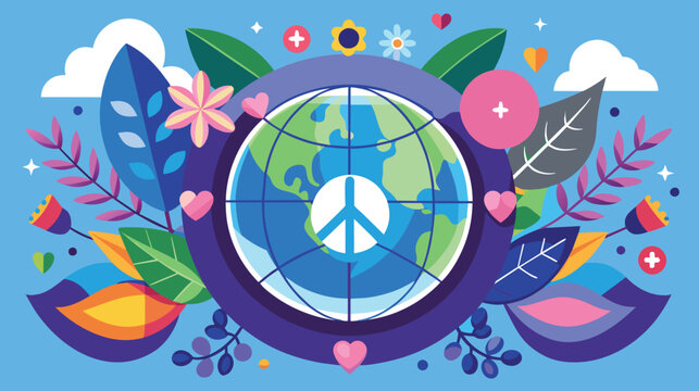Colorful Vector Illustration of Peaceful Earth With Nature Elements