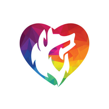 Wolf heart shape concept logo design.