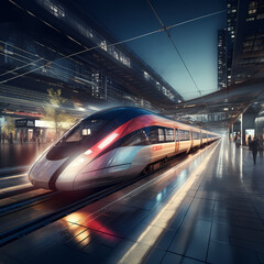 Fototapeta na wymiar A high-speed train entering a modern train station
