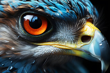 Eagle eye or hawk eye close-up, bird eye macro photo , eye of male Northern Harrier frightening yellow-black color. Realistic clipart template pattern.	
