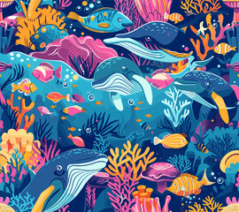 Naklejka premium illustration vector seamless pattern that brings the enchanting underwater world to life with vibrant and playful aquatic.
