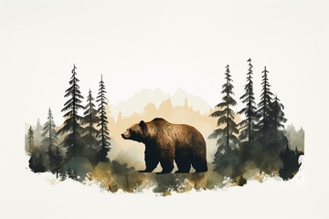 In the deep woods a modest grizzly bear lives - obrazy, fototapety, plakaty