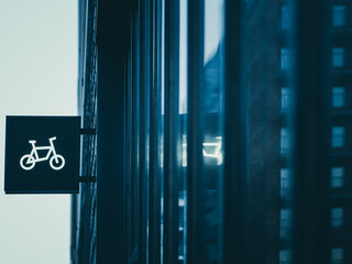 Bike Sign on Building Facade in Sweden