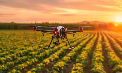 High-tech drone that moves around an agricultural field