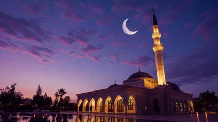Fototapeta premium Islamic Mosque with minaret, Ramadan or EID.
