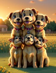 Golden Retriever Puppy Playtime: 3D Animated cartoon style