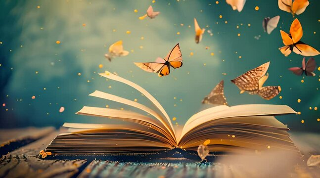open book with butterflies flying