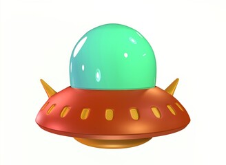 cartoon UFO flying saucer on a white background 3d rendering