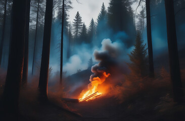 environmental disaster - forest fire - obrazy, fototapety, plakaty