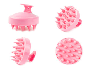 Scalp massage brush isolated on white background. Brush for hair growth stimulating brush. Hair massage. stimulating brush. Hair care, head relaxation.