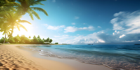 Fototapeta na wymiar HD wallpaper,Beautiful tropical beach with coconut palm tree and sand on blue sky background.beach with palm trees