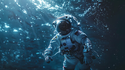 Fototapeta na wymiar An astronaut in the sea