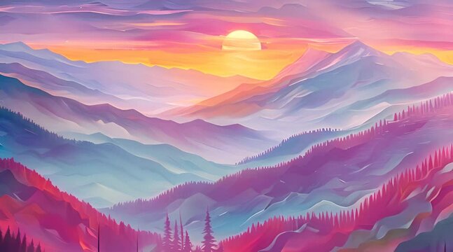 illustration of colorful mountains with sun view