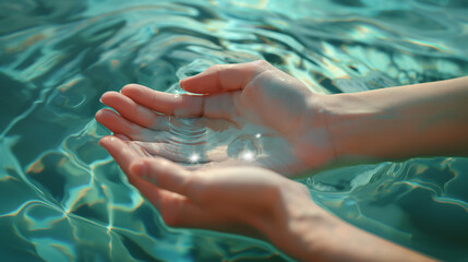 Hands holding clean pure water. Water Day concept.  - obrazy, fototapety, plakaty