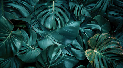 Various green leaves of tropical plants as natural background, Collection of tropical leaves