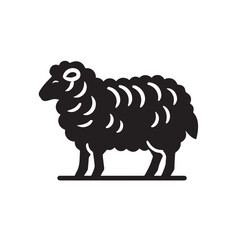Silhouette and icon of sheep isolated on white background