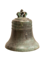 Antique cast metal bell from 1664 on a white background, isolated - 758086204