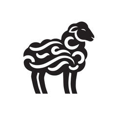 Silhouette and icon of sheep isolated on white background