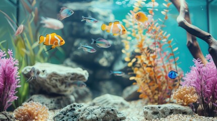 Fototapeta na wymiar a home aquarium with beautiful sand