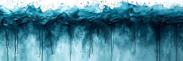 Turquoise and teal dripping watercolor paint on white background.