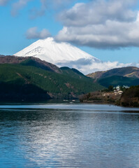 mountain fuji and lake
