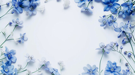 Fototapeta na wymiar Blue Flower Frame on White