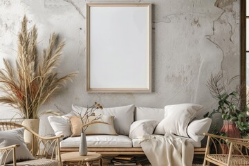 Experience the Beauty of Interior Styling with a Captivating Living Room Mockup Decor Featuring a Blank Frame