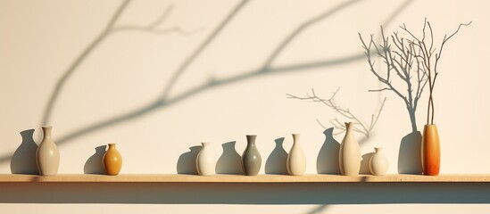 Simple background with vases, tree shadows, and natural lighting.