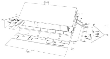 house traditional residential architecture 3d