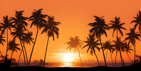 Fototapeta na wymiar Summer Beach Images , Palm Tree Silhouettes background,silhouette,Wallpaper Palm Trees Under Cloudy Sky During Sunset.HD wallpaper