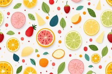 Pastel Fruit Seamless Pattern - obrazy, fototapety, plakaty