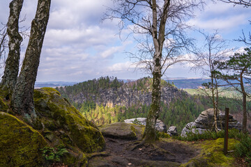 Stunning mountain views. Picturesque landscape with beautiful views in the sunlight. National Park Saxon Switzerland, near Dresden, Germany.