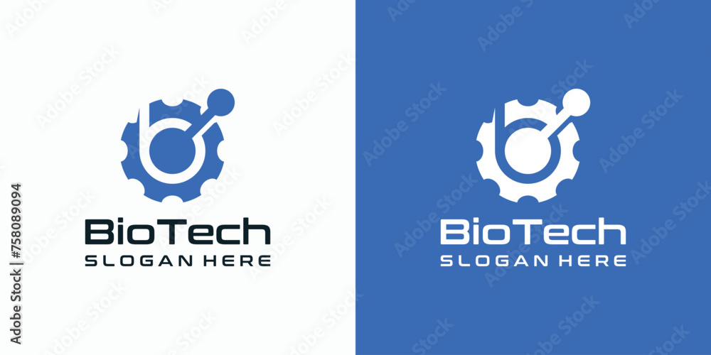 Poster vector logo design in the shape of a gear with the initials of the letter b with a technology connec