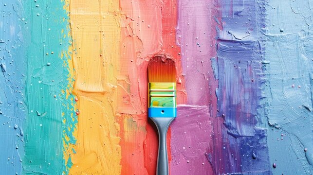 Colorful Paint Strokes with Brush on wall