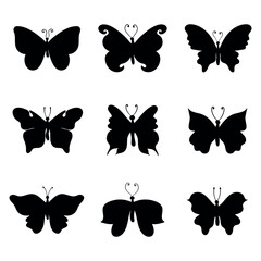 Butterfly silhouettes. Monochrome butterflies silhouettes collection on white background