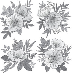 Trendy Hand drawn monochrome florals. - obrazy, fototapety, plakaty