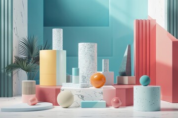 Experiment with different geometric shapes to create a visually striking setting for the product display. blender - obrazy, fototapety, plakaty