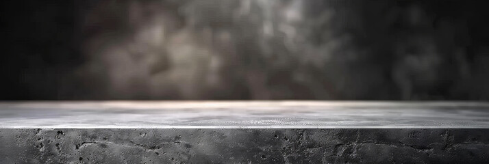 Empty gray stone  podium on dark wall background,,product display presentation and social media banner design template,gray concrete table shelf on blurred background, mockup. gray stone table 
