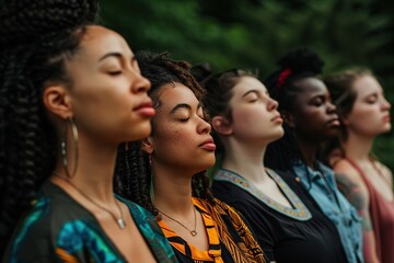 Fototapeta premium Multicultural Women Standing United, Eyes Closed,
