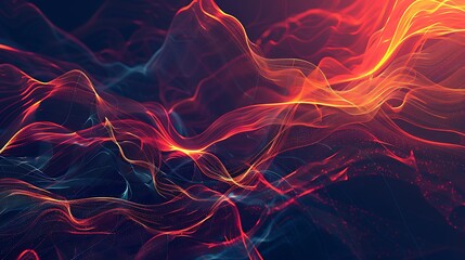 Abstract red orange and blue flowing wave.